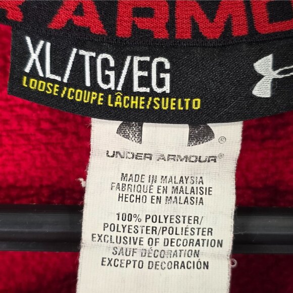 Mens Under Armour Red & Black Full Zip Fleece Jacket Loose Fit Polyester Size XL - Picture 2 of 7